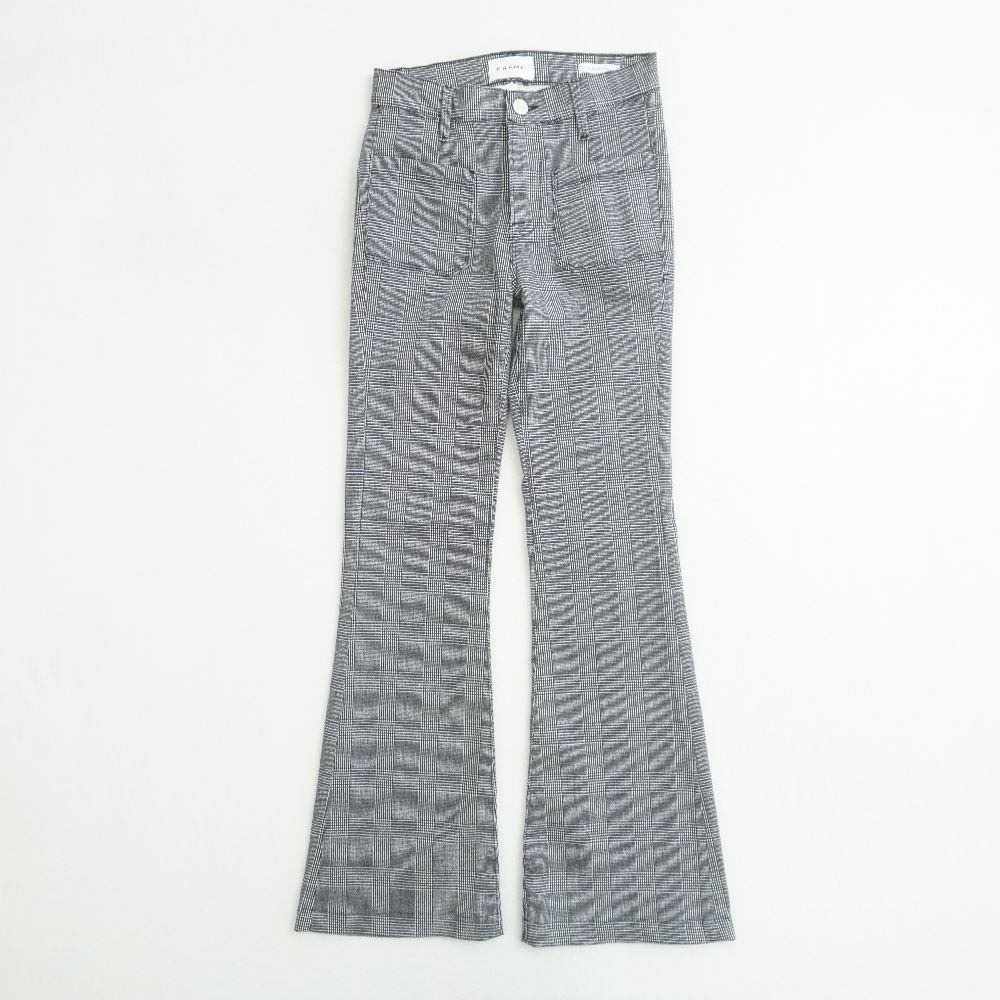 Frame Denim Black and White Patterned Flare Trousers